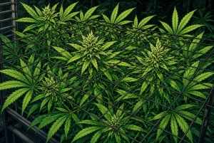 La technique SCROG en culture de cannabis, illustration style manga coloré