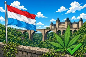 Le Luxembourg légalise le cannabis, illustration style manga coloré