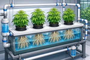 Cultiver du cannabis en hydroponie, illustration style manga coloré