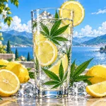 Détox et élimination du THC, verre d'eau et citron, illustration style manga coloré