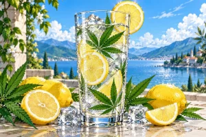 Détox et élimination du THC, verre d'eau et citron, illustration style manga coloré